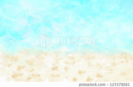 波光粼粼的大海和沙灘。海岸的水彩畫。 波光粼粼的大海和沙灘。海岸的水彩畫。 125378081