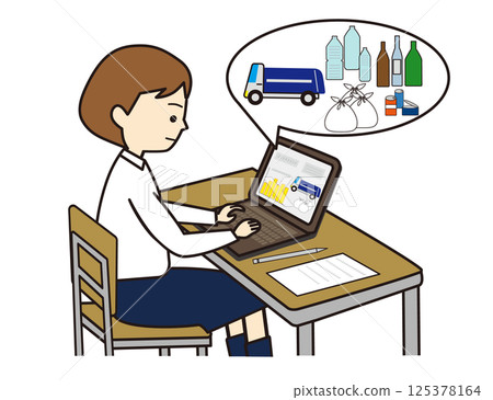 女學生使用電腦進行研究與學習 125378164