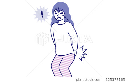 A simple vector illustration of a woman suffering from buttocks (hemorrhoids, lower back pain, etc.) A simple vector illustration of a woman suffering from buttocks (hemorrhoids, lower back pain, etc.) 125378165