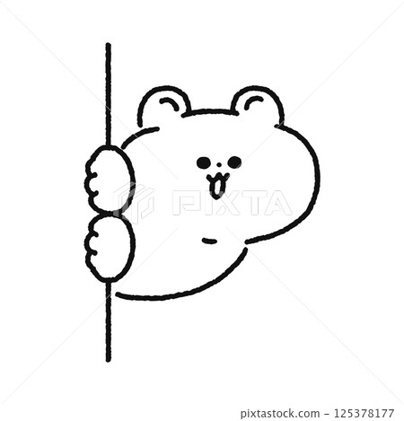 一隻可愛的熊從牆上探出頭來——線條畫 125378177