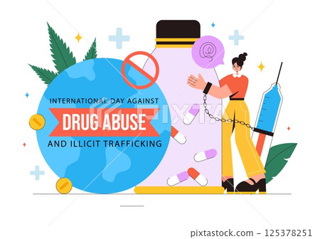 International Day Against Drug Abuse and Illicit Trafficking Vector Illustration with Anti Narcotics Awareness to Avoid Drugs and Harmful Medicines 125378251