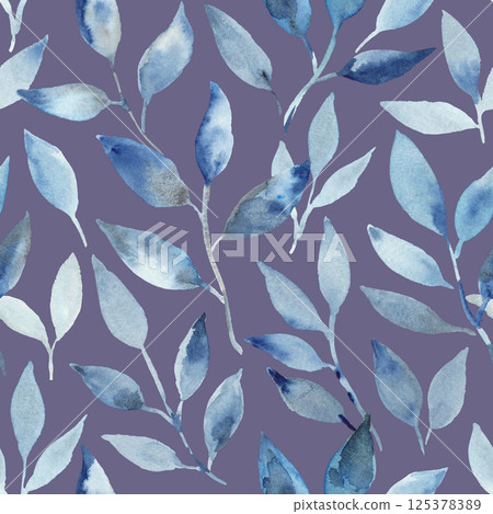 Seamless pattern with watercolor painted blue leaves. Botanical print for textile, interior and design. Seamless pattern with watercolor painted blue leaves. Botanical print for textile, interior and design. 125378389
