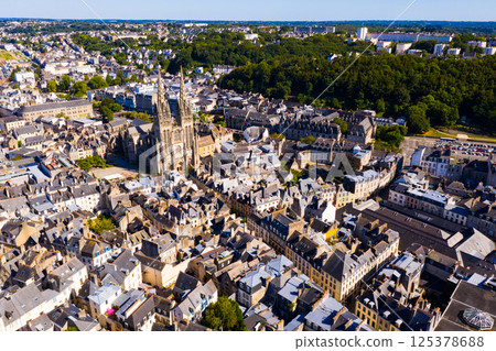 Aerial view of Quimper with Gothic Cathedral, Brittany 125378688