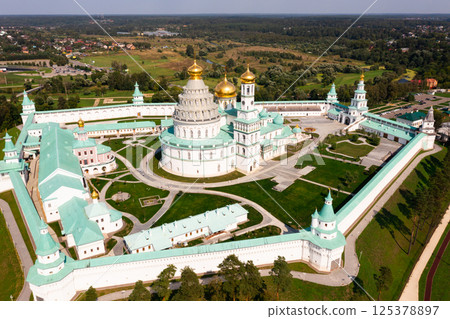 Drone view of the New Jerusalem Monastery in the city of Istra Drone view of the New Jerusalem Monastery in the city of Istra 125378897