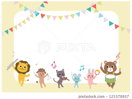 動物音樂會和花環框架水平 125378937