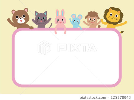 Cute animals waving frame - Square horizontal 125378943