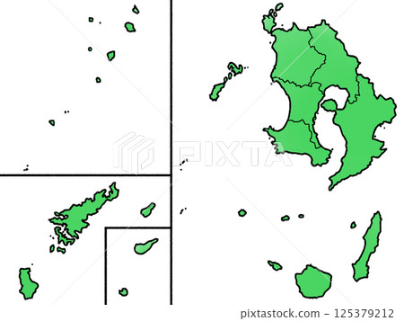A slightly loose map of Kagoshima prefecture divided into regions 125379212