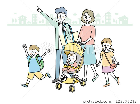 一家人穿過城市的插圖 125379282