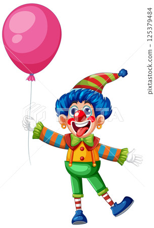 Colorful Clown with Balloon Illustration 125379484
