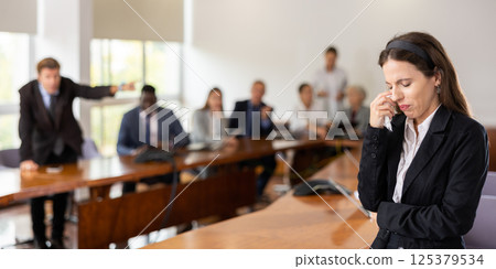 Portrait of sad young woman secretary Portrait of sad young woman secretary 125379534