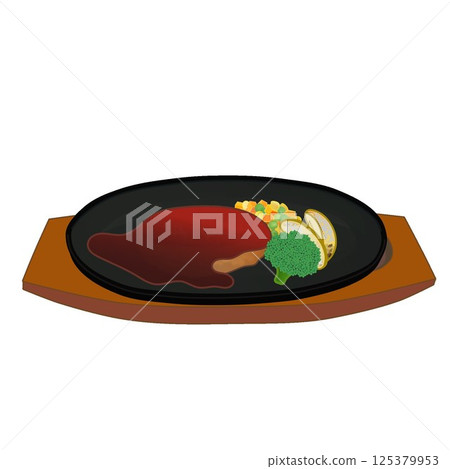電爐上的漢堡牛排插圖 125379953