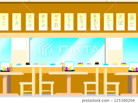Inside a conveyor belt sushi restaurant 125380204