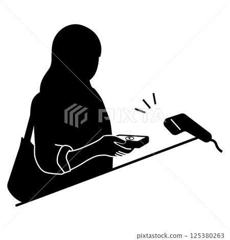 Silhouette illustration of a person using smartphone payment Silhouette illustration of a person using smartphone payment 125380263