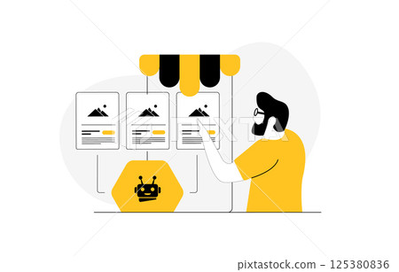 User interacts with chatbot powered by AI agents for personalized shopping, enhancing customer experience, personal product recommendation and e-commerce support. Smart assistant vector illustration User interacts with chatbot powered by AI agents for personalized shopping, enhancing customer experience, personal product recommendation and e-commerce support. Smart assistant vector illustration 125380836