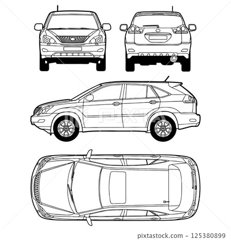 Classic Car RX 300 - Vector drawing 4 camera angles, 4 views Vector ClipArt for tshirt and emblem 125380899