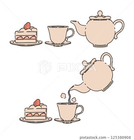 簡單的茶具插圖 125380908