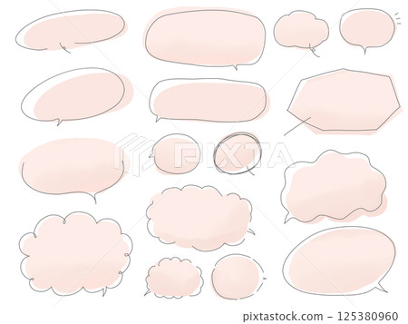 Watercolor pink hand drawn line drawing speech bubble set 125380960