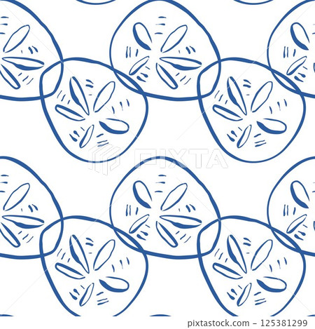 Seamless sand dollar pattern in blue tones Seamless sand dollar pattern in blue tones 125381299