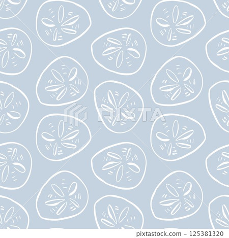 Seamless sand dollar pattern in pastel blue tones Seamless sand dollar pattern in pastel blue tones 125381320