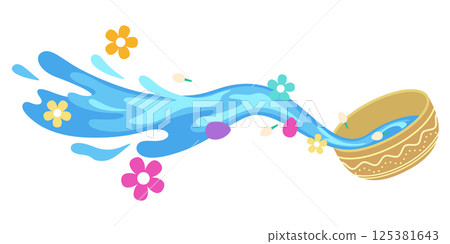 songkran splashing golden bowl flowers petals thailand water festival songkran splashing golden bowl flowers petals thailand water festival 125381643