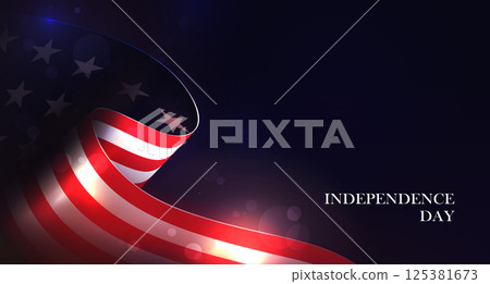 Postcard with silhouette of American flag with bright flashes Postcard with silhouette of American flag with bright flashes 125381673