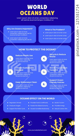 Flat Style World Ocean Day Graphic Template for Environmental Infographic Flat Style World Ocean Day Graphic Template for Environmental Infographic 125381714