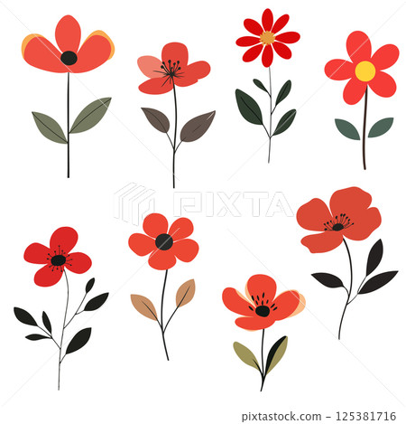 Stylized Red Flower Collection Stylized Red Flower Collection 125381716