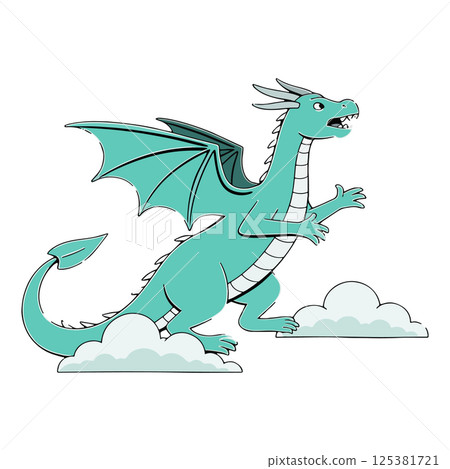 Cartoon Dragon on Clouds Cartoon Dragon on Clouds 125381721