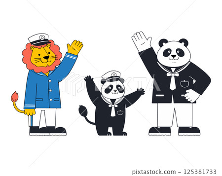 Cartoon Animals Dressed as Sailors Cartoon Animals Dressed as Sailors 125381733