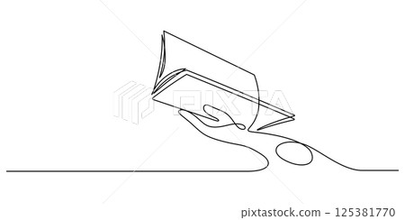 one line drawing of hand holding book minimalist art one line drawing of hand holding book minimalist art 125381770