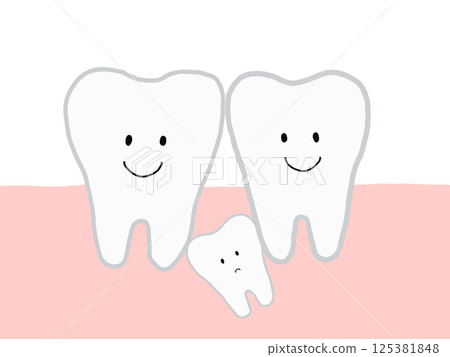Between teeth: Illustrations with impacted teeth and supernumerary teeth, with main lines Between teeth: Illustrations with impacted teeth and supernumerary teeth, with main lines 125381848