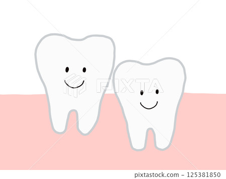兩顆健康健康的下排牙齒：可愛的人物插畫，配上主線 125381850