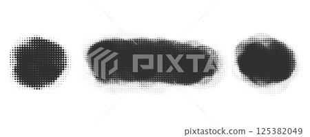 Halftone dotted shapes on white background. Vector paint blob with noisy effect. Abstract splatter stroke shapes. Vector illustration Halftone dotted shapes on white background. Vector paint blob with noisy effect. Abstract splatter stroke shapes. Vector illustration 125382049