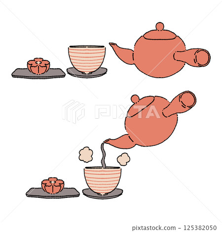 簡單的茶具插圖集 125382050