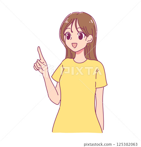 Manga-style illustration of a woman pointing (color) Manga-style illustration of a woman pointing (color) 125382063