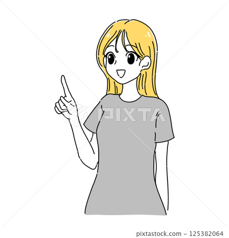 Cartoon-style illustration of a woman pointing (yellow x gray) Cartoon-style illustration of a woman pointing (yellow x gray) 125382064