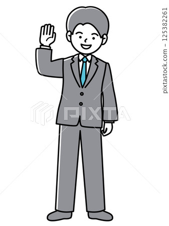 一位商人舉起手的前視圖向量插圖 125382261