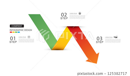 Infographics arrow from green to red layout template. Illustration business stocks abstract background. Infographics arrow from green to red layout template. Illustration business stocks abstract background. 125382717