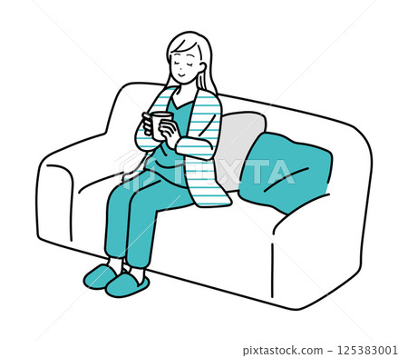 Illustration of a woman drinking a drink 125383001