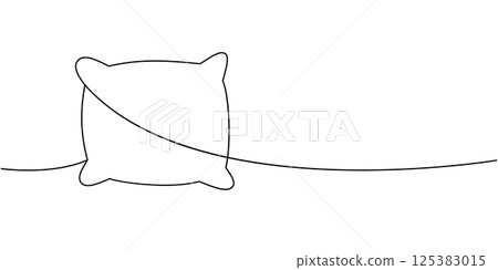 Square fluffy pillow one line continuous drawing. Fluffy pillow for sleeping. Vector illustration. Square fluffy pillow one line continuous drawing. Fluffy pillow for sleeping. Vector illustration. 125383015