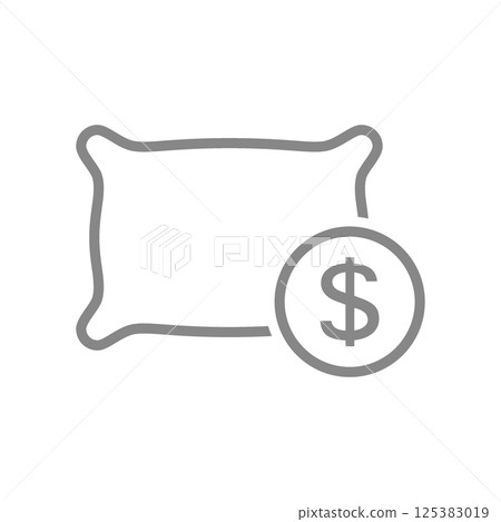 Pillow with coin line icon. Comfortable fluffy pillow symbol. Vector illustration. 125383019