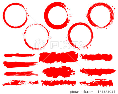 Material illustration of red straight lines and circles drawn with a brush 125383031