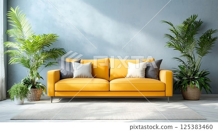 yellow sofa in modern living room yellow sofa in modern living room 125383460