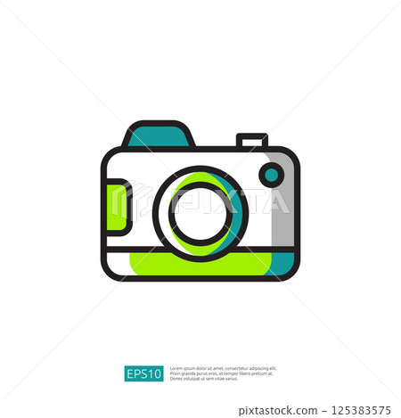 Illustrative Camera Icon In Modern Graphic Style With Vibrant Colors And Minimalist Design.Related keywords Illustrative Camera Icon In Modern Graphic Style With Vibrant Colors And Minimalist Design.Related keywords 125383575