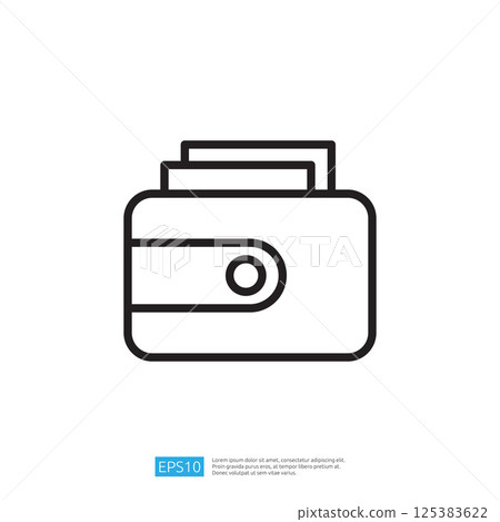 Outline Icon of a Wallet with Cash and Cards Representing Finance and Payment Transactions in a Minimalist Style 125383622