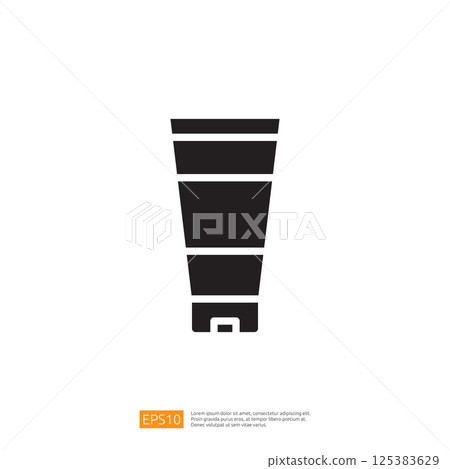 Iconic Black Silhouette of a Squeezable Cosmetic Tube Container Representing Beauty and Skincare Products in Minimalist Design Iconic Black Silhouette of a Squeezable Cosmetic Tube Container Representing Beauty and Skincare Products in Minimalist Design 125383629