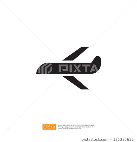Travel and Vacation Icon Featuring a Simplistic Airplane Silhouette Ascending Against a Minimalistic Background Symbolizing Adventure and Exploration 125383632