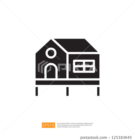 Simple Black Icon of a House Symbol Representing Home and Shelter in Minimalist Design on a White Background Simple Black Icon of a House Symbol Representing Home and Shelter in Minimalist Design on a White Background 125383645