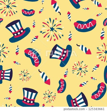 Celebrate American freedom with vibrant motifs perfect for July 4th themed products ideal for party supplies, social media templates, digital backdrops, and paper goods. 125383661