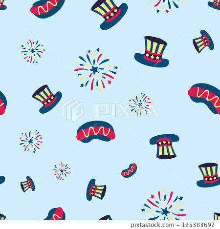 Celebrate American freedom with vibrant motifs perfect for July 4th themed products ideal for party supplies, social media templates, digital backdrops, and paper goods. 125383692